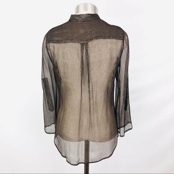 BCBGMAXAZRIA iridescent sheer button up - Picture 4 of 5